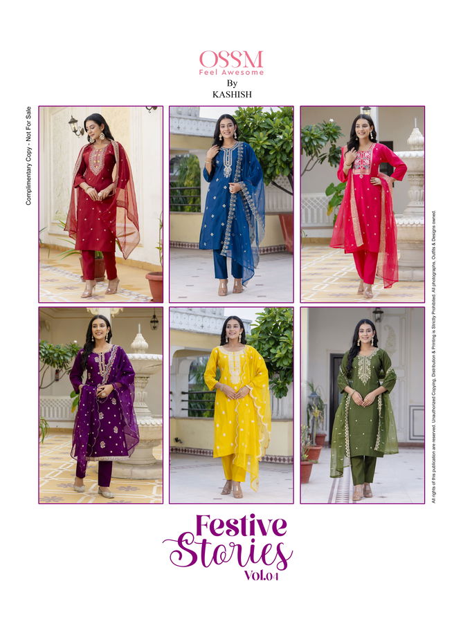 Festive Stories Vol 04 By Ossm Embroidery Roman Silk Readymade Suits Suppliers In India